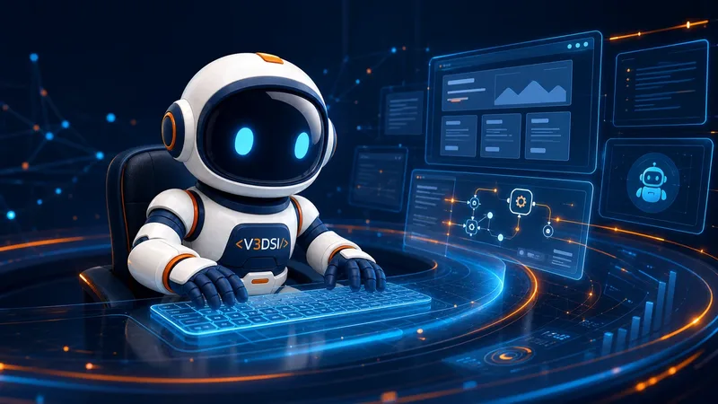 Astronauta da V3DSI a trabalhar em interfaces e automações digitais